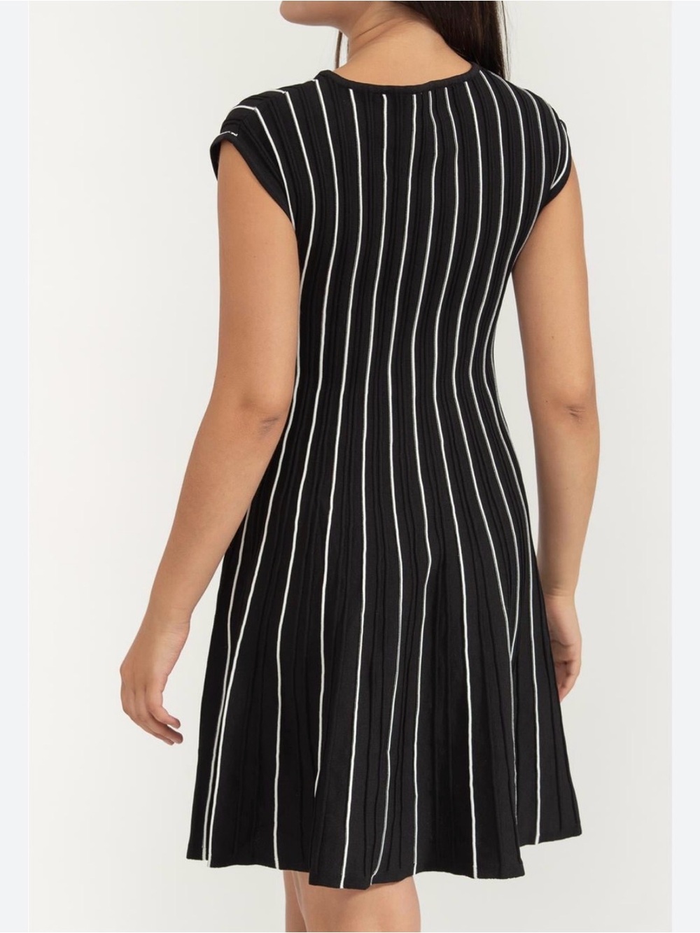 DKNY Black with White Vertical Stripe Mini Dress